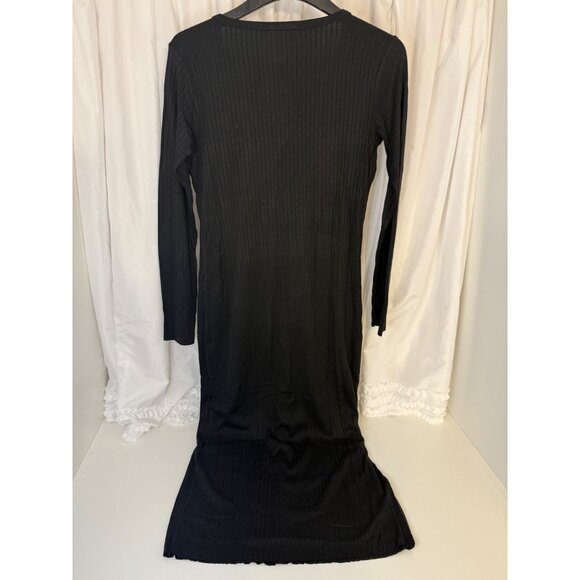 Sugar + Lips Black Ribbed Knit Button-Up Midi Cardigan Dress Size M - Picture 6 of 9